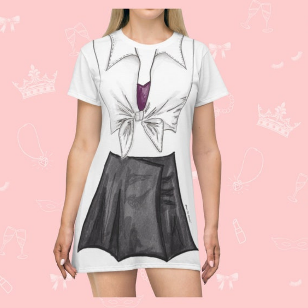 Loungewear White And Black Skirt Cosplay Costume  - Tshirt Dress