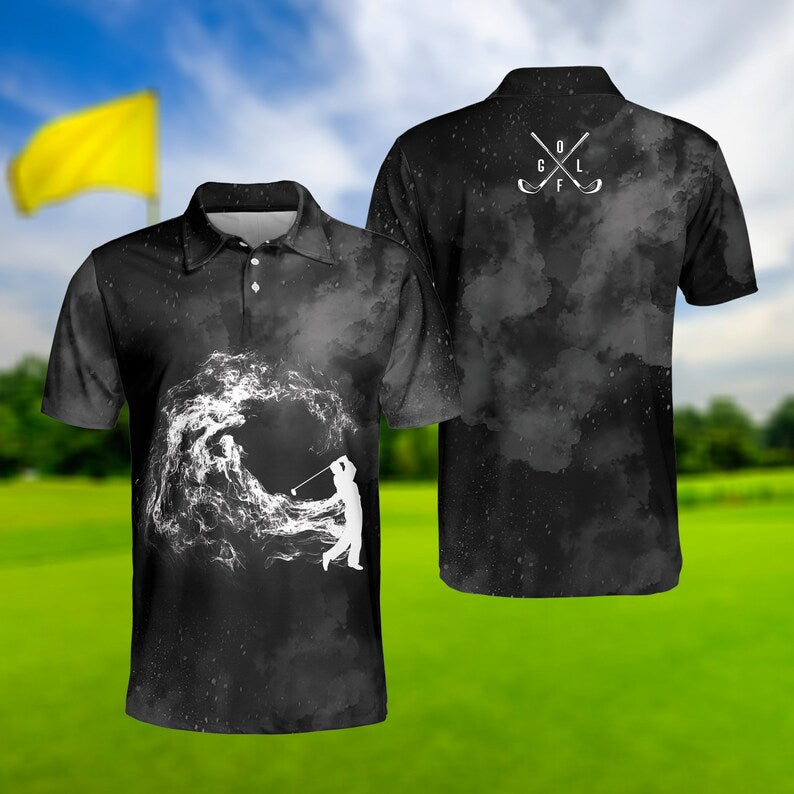 Golf Smoke Pattern Black White - Gift For Golf Lovers - Men Polo