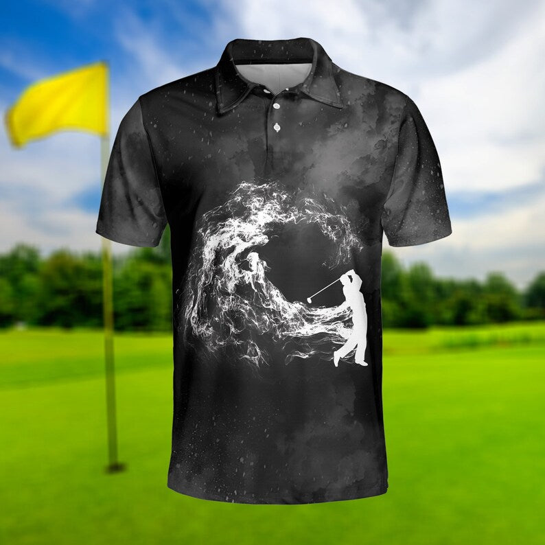 Golf Smoke Pattern Black White - Gift For Golf Lovers - Men Polo