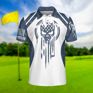 Skull Golf Flag Blue White - Gift For Golf Lovers - Personalized Men Polo