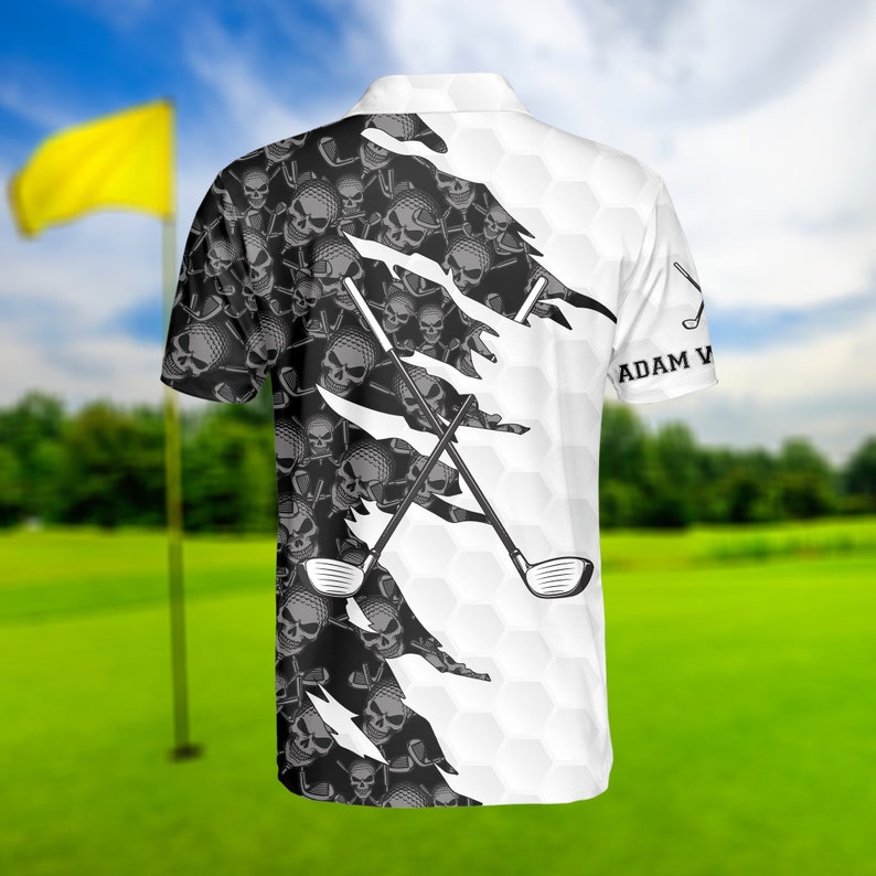 Black And White Skull Two Golf Club - Gift For Golf Lovers - Personalized Men Polo