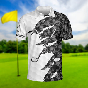 Black And White Skull Two Golf Club - Gift For Golf Lovers - Personalized Men Polo