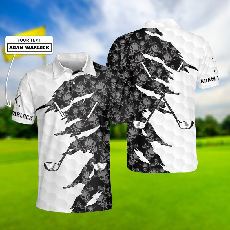 Black And White Skull Two Golf Club - Gift For Golf Lovers - Personalized Men Polo