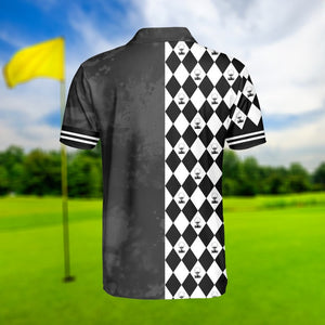 Custom Name Black And White Argyle - Gift For Golf Lovers - Personalized Men Polo