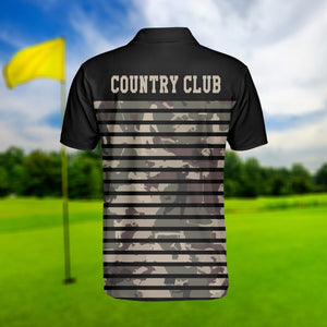 Military Playing Golf Horizontal Stripe - Gift For Golf Lovers - Personalized Men Polo