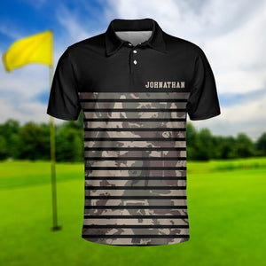 Military Playing Golf Horizontal Stripe - Gift For Golf Lovers - Personalized Men Polo