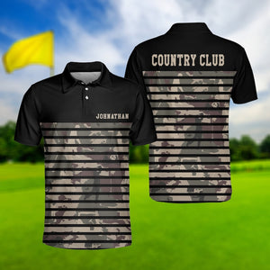 Military Playing Golf Horizontal Stripe - Gift For Golf Lovers - Personalized Men Polo