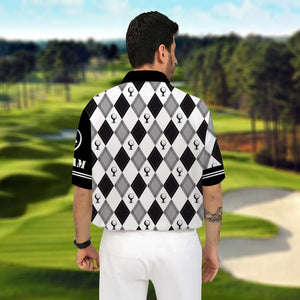 Black And White Argyle Pattern It Takes Balls - Gift For Golf Lovers - Personalized Men Polo