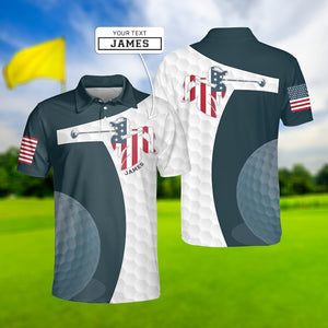 Custom Name American Flag Golf - Gift For Golf Lovers - Personalized Men Polo