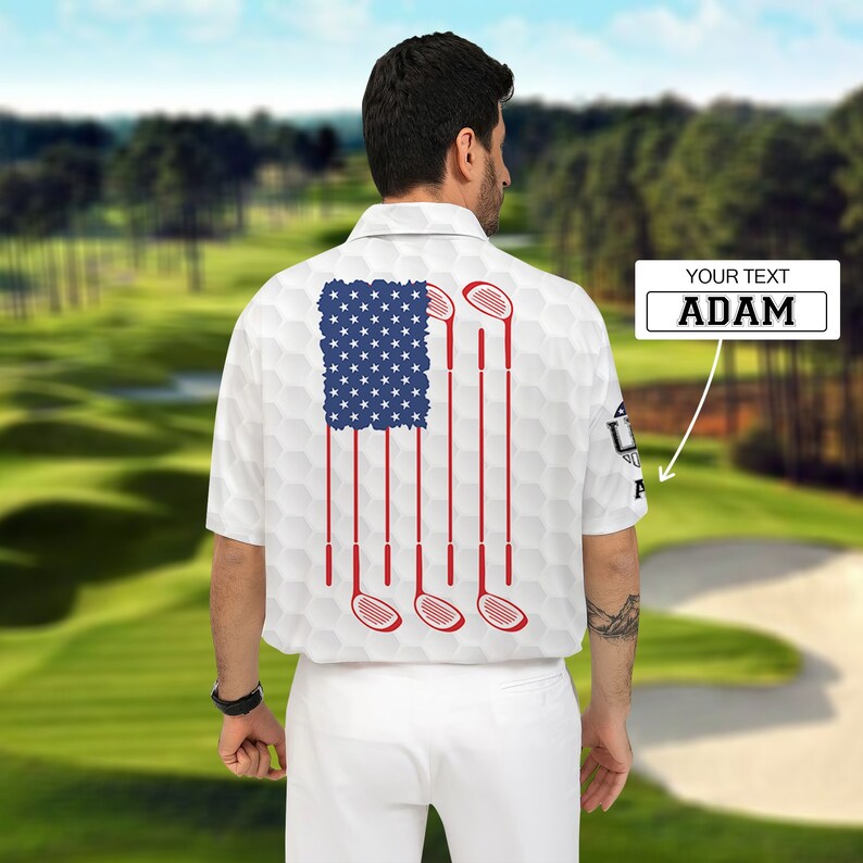 Seven Golf Clubs American Flag - Gift For Golf Lovers - Personalized Men Polo