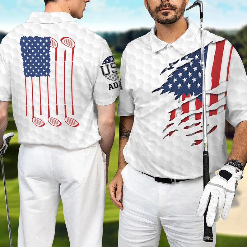 Seven Golf Clubs American Flag - Gift For Golf Lovers - Personalized Men Polo