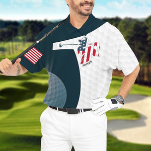 Custom Name American Flag Golf - Gift For Golf Lovers - Personalized Men Polo