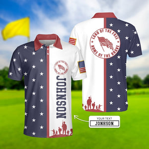 Patriotic USA Flag Land Of The Free Home Of The Brave - Gift For Golf Lovers - Personalized Men Polo