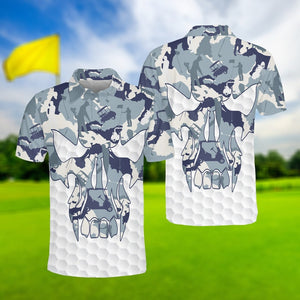 Blue And White Skull Hand - Gift For Golf Lovers - Men Polo