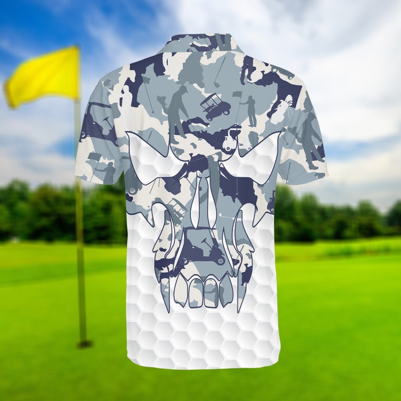 Blue And White Skull Hand - Gift For Golf Lovers - Men Polo