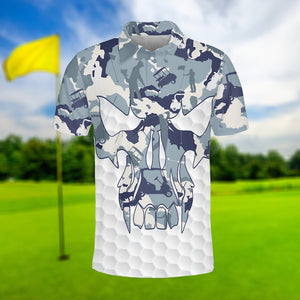 Blue And White Skull Hand - Gift For Golf Lovers - Men Polo