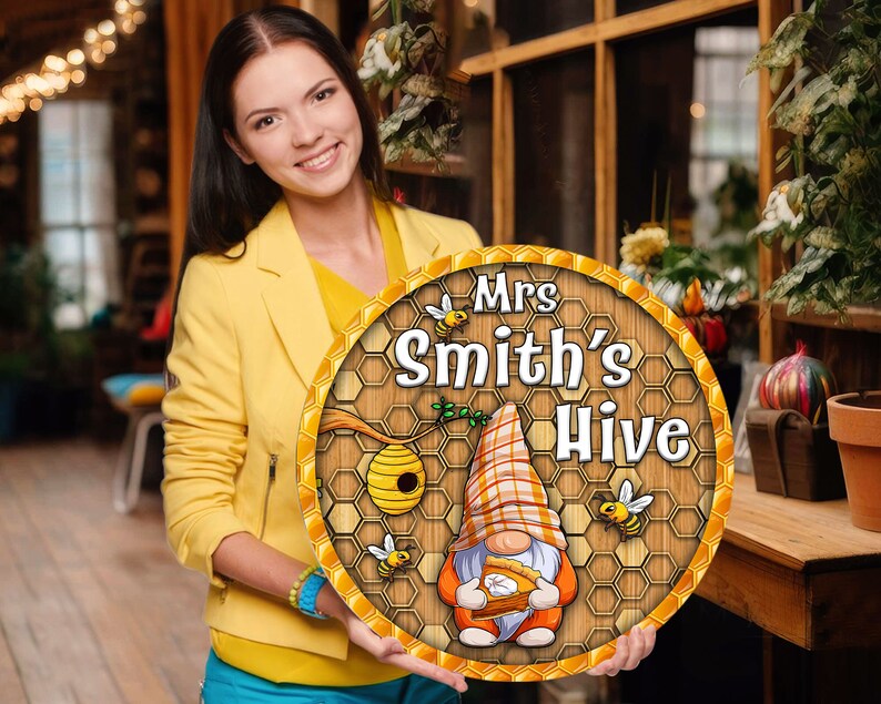 Personalized Welcome To Our Bee Hive Round Wood Sign