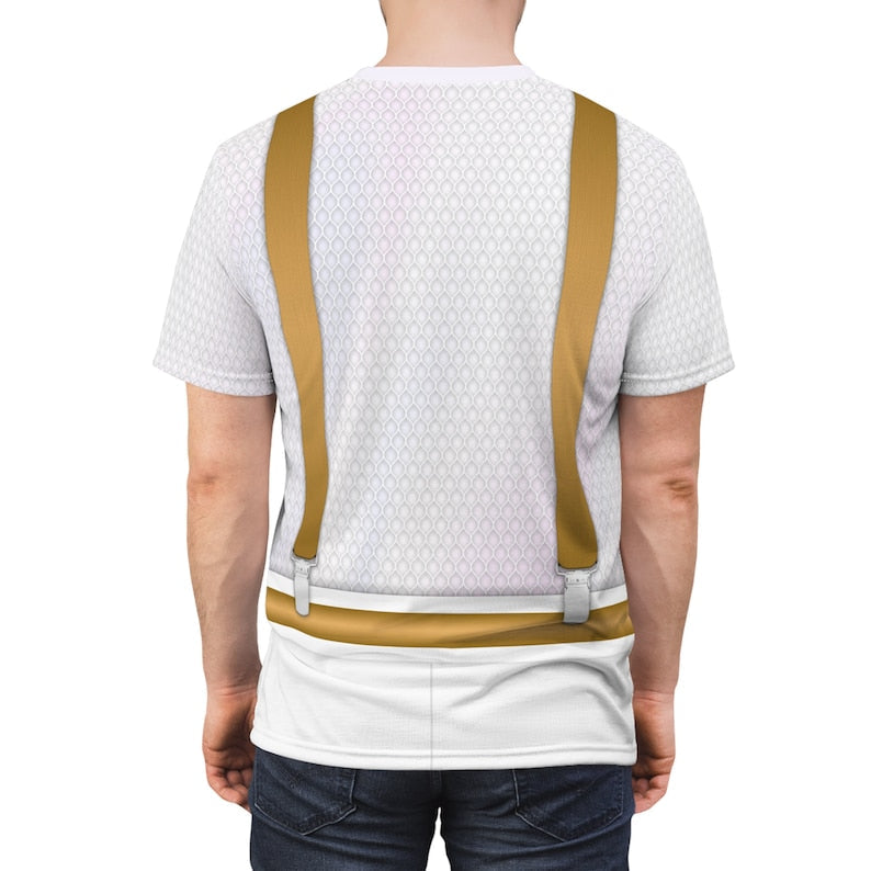 Allan Dance Night White Golden Suspenders Disco Party Costume Cosplay - T-Shirt