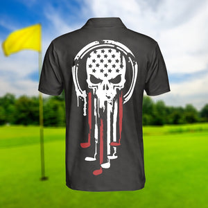 Skull American Flag - Gift For Golf Lovers - Men Polo