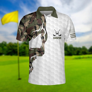 Custom Name Skull Golf Military Camo - Gift For Golf Lovers - Personalized Men Polo