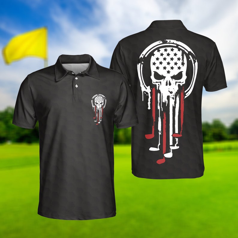 Skull American Flag - Gift For Golf Lovers - Men Polo