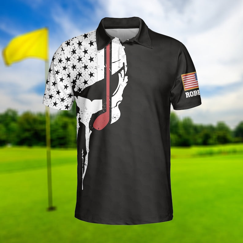 Skull American American Flag Patriotic - Gift For Golf Lovers - Men Polo