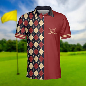 Red Plaid Pattern Golf Ball - Gift For Golf Lovers - Men Polo