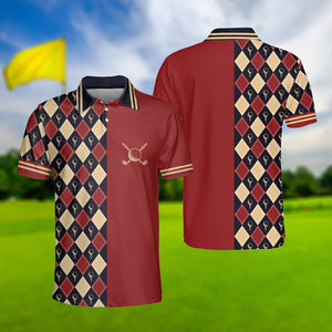 Red Plaid Pattern Golf Ball - Gift For Golf Lovers - Men Polo