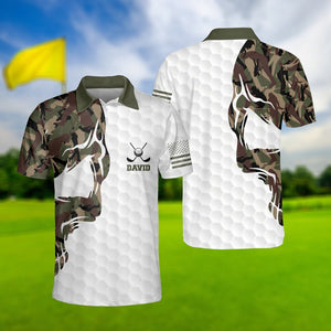 Custom Name Skull Golf Military Camo - Gift For Golf Lovers - Personalized Men Polo