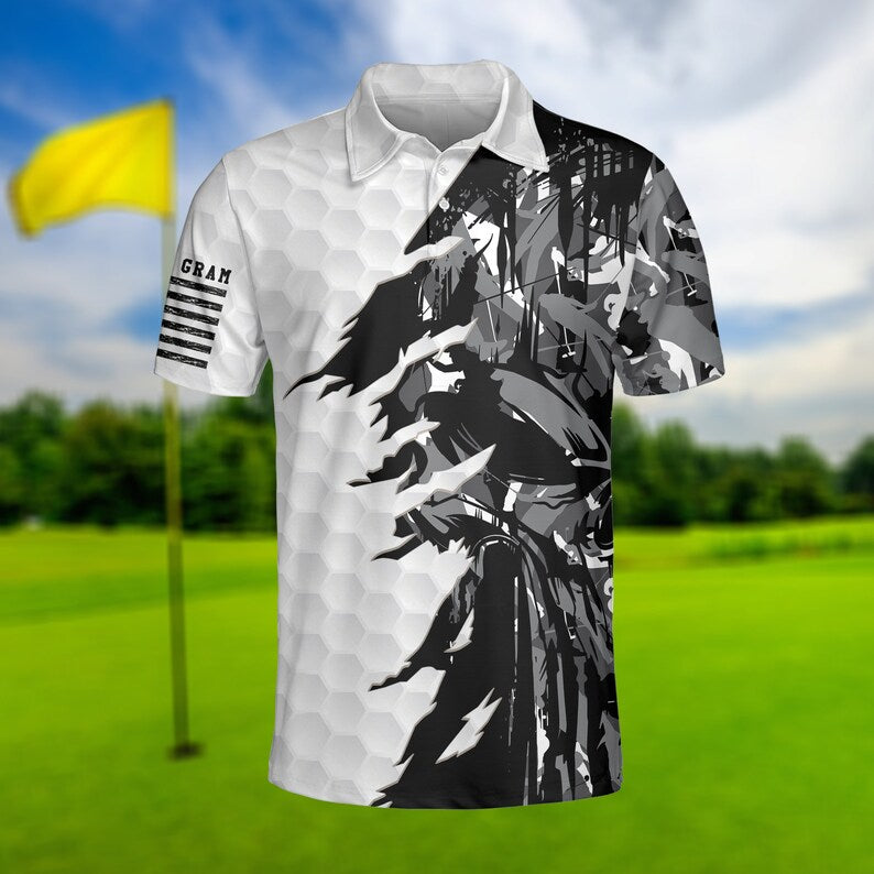 Vintage Golfing Clubs Black White - Gift For Golf Lovers - Personalized Men Polo