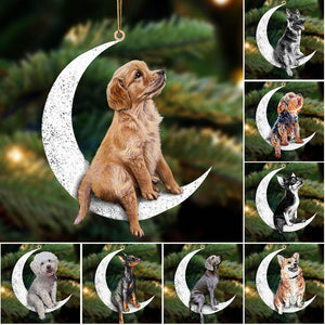 Personalized Photo DogPen Sitting On The Moon Cute Puppy - Dog Lovers Gift, Custom Pet Hanging Ornament - PT