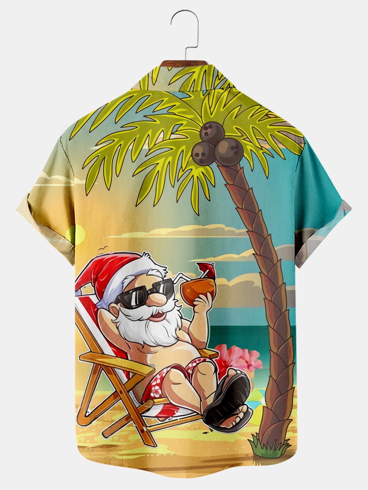 Christmas In Beach Santa Drinks A Coconut - Hawaiian Shirt