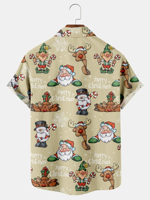 Christmas Fun Santa Snowman Elf Khaki Color - Hawaiian Shirt