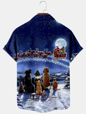 Dogs Is Looking At Santa Claus - Hawaiian Shirt