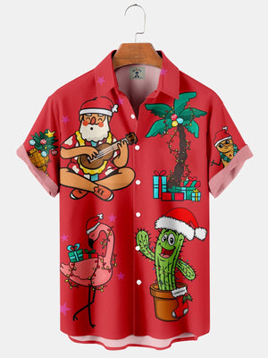 Funny Cartoon Santa Claus Flamingo Cactus - Hawaiian Shirt