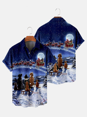 Dogs Is Looking At Santa Claus - Hawaiian Shirt