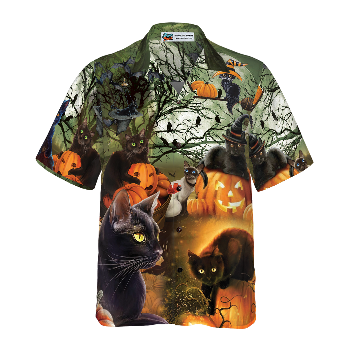 Black Cat & The Pumpkin Halloween - Hawaiian Shirt