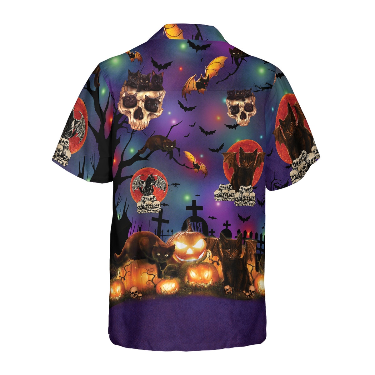 Black Cat Anh Skull Halloween - Hawaiian Shirt