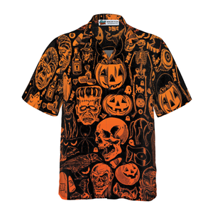 Scary Halloween Monsters Orange Pattern - Hawaiian Shirt