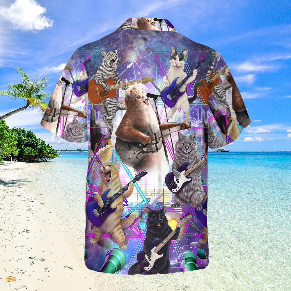 Music Cat Playing Guitar And Galaxy Hawaiian Shirt