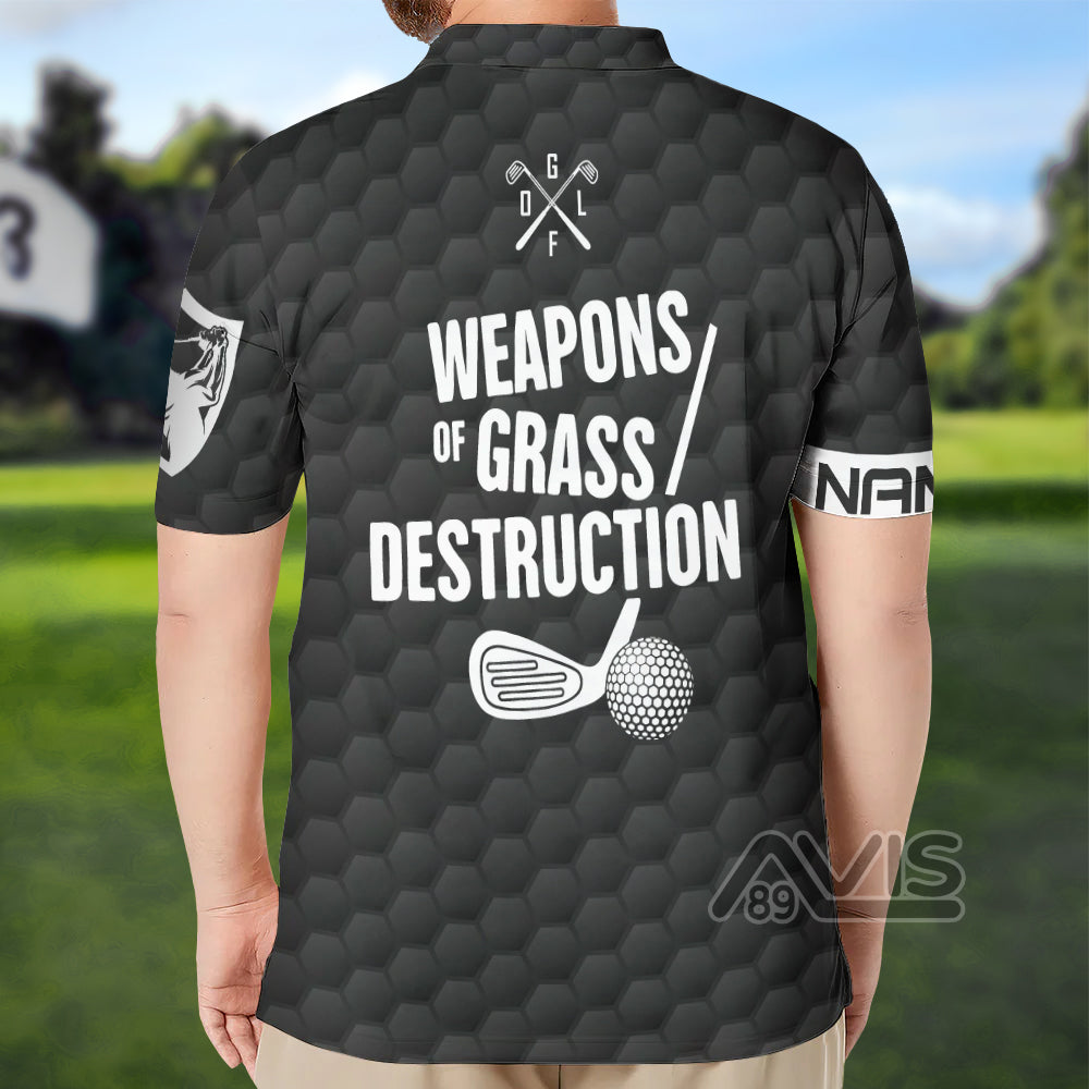 Avis89 Custom Name Golf Weapons Of Grass Destruction - Personalized Men Polo Shirt