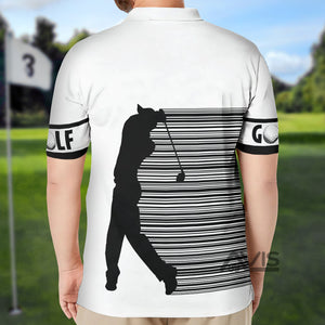 Black And White Stripes Barcode Golfing - Men Polo Shirt  