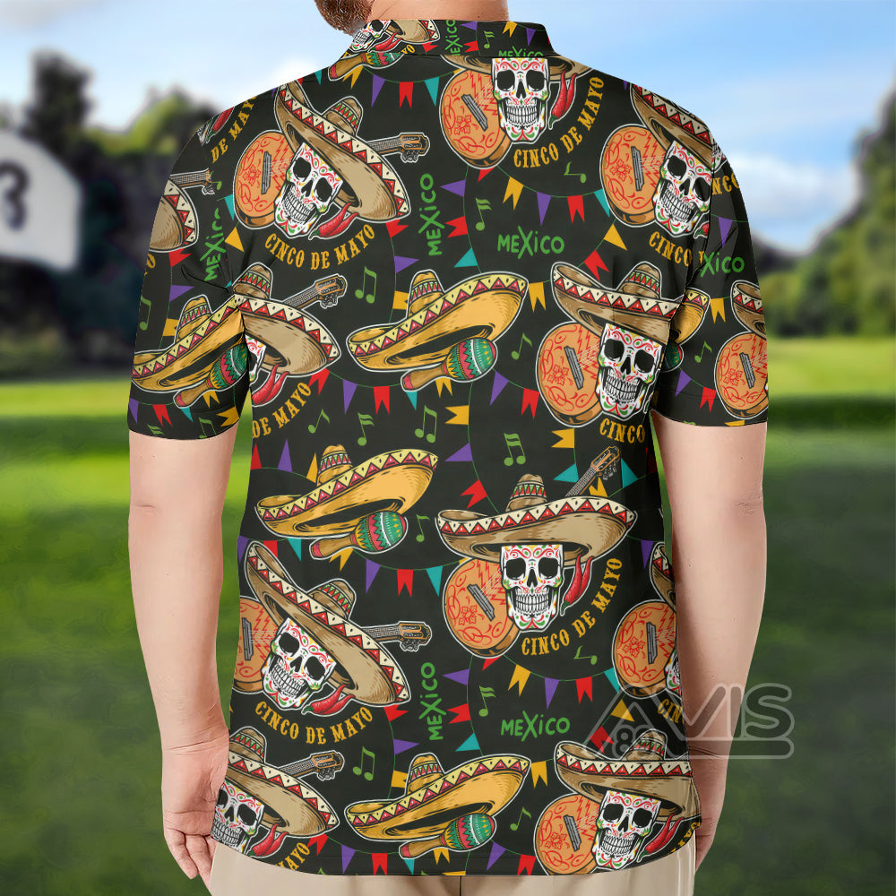 Avis89 Cinco De Mayo Fiesta Mexican Skull And Hat - Men Polo Shirt 