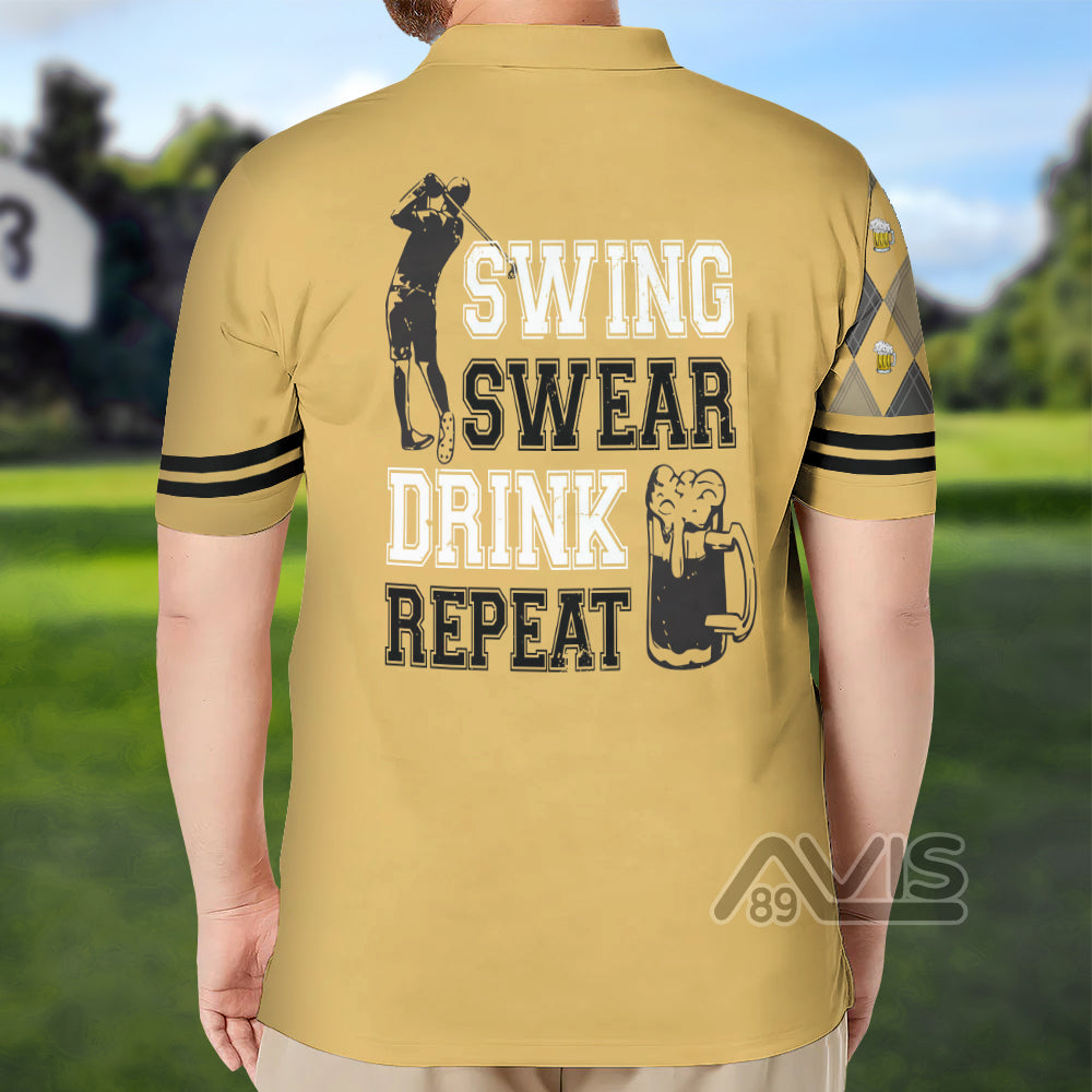 Avis89 Swing Swear Drink Repeat Beer - Gift For Golf Lovers - Men Polo Shirt