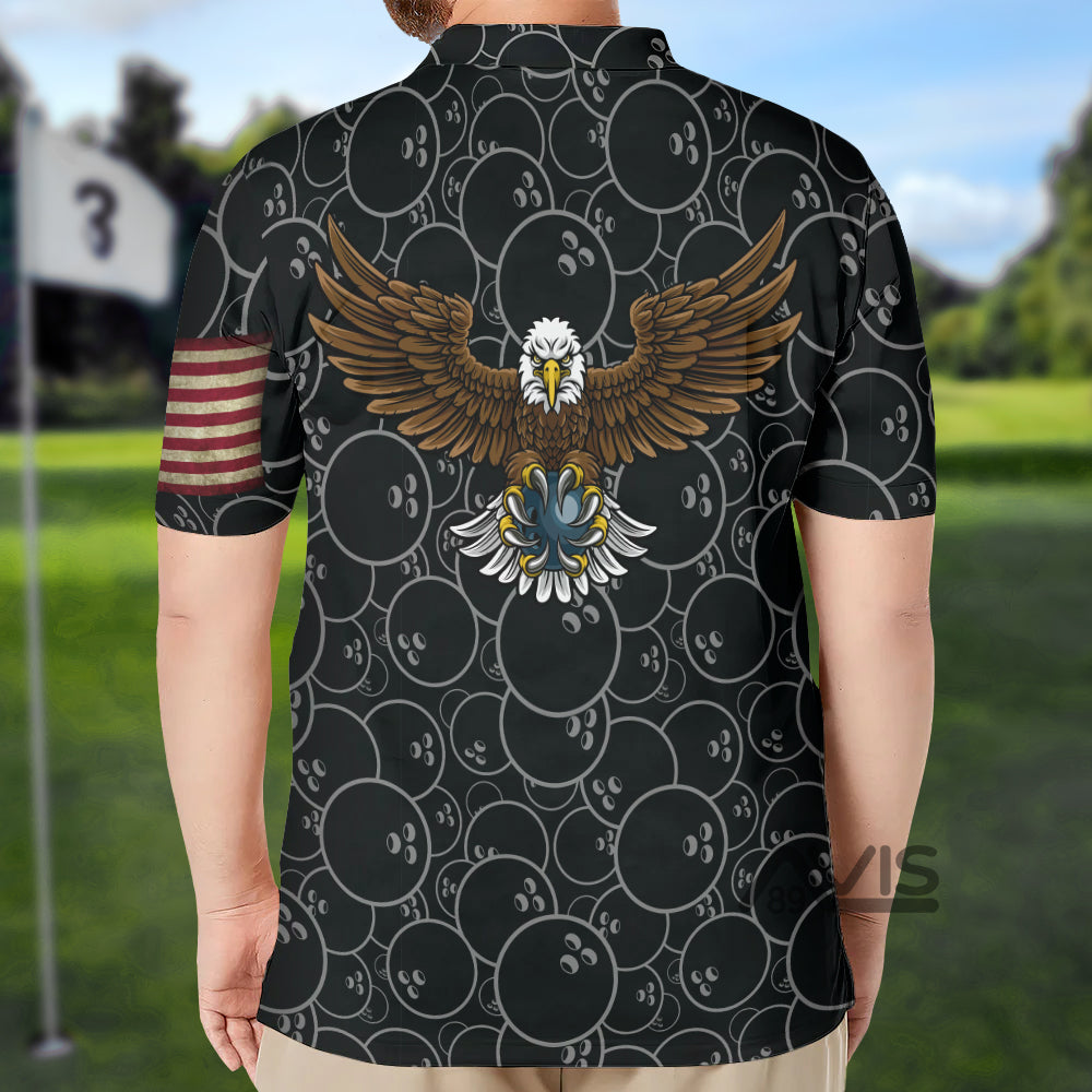 Avis89 Custom Name Bowling American Flag Eagle - Personalized Men Polo Shirt