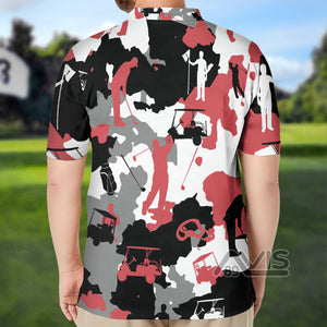 Red And White Camouflage Golf - Polo Shirt 