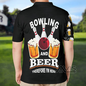 Avis89 Custom Name Bowling And Beer Black Sport - Personalized Men Polo Shirt