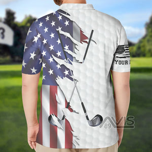 Avis89 American 4th July American Flag - Gift For Golf Lovers - Personalized Men Polo Shirt 