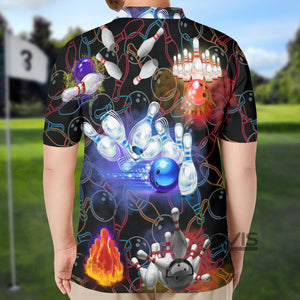 Avis89 Colorful Bowling Black Multicolor Flashlight - Men Polo Shirt