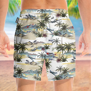 Aircraft Palm Tree On Island Pattern - Beach Shorts